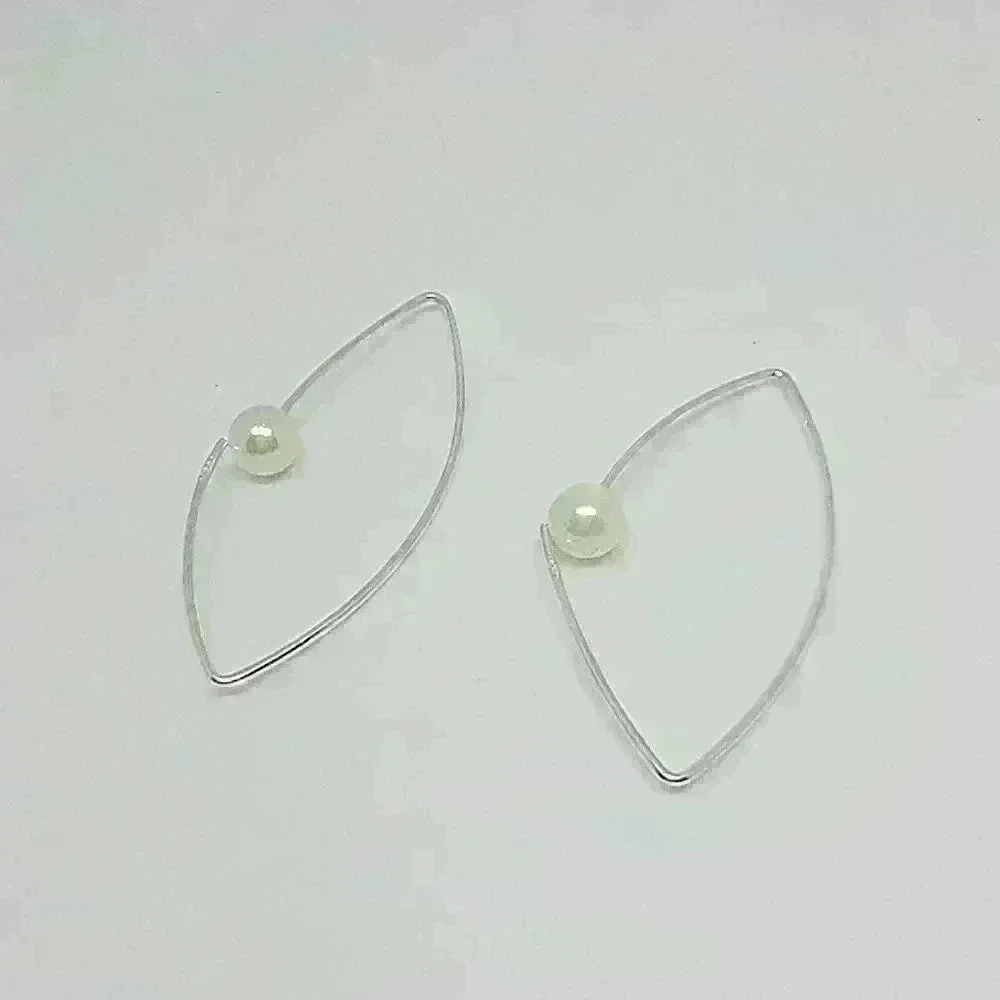 New Stamped 925 Imitation Pearl Illusion Wire Earring - Picture 2 of 4